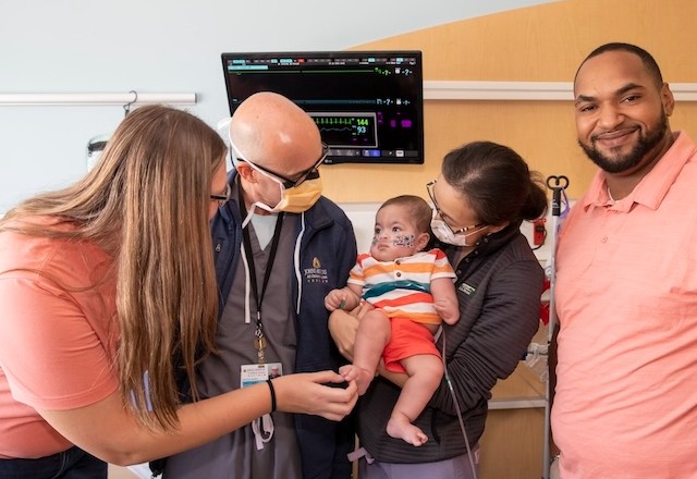 Patient baby Cristian and his parents with the esophageal team