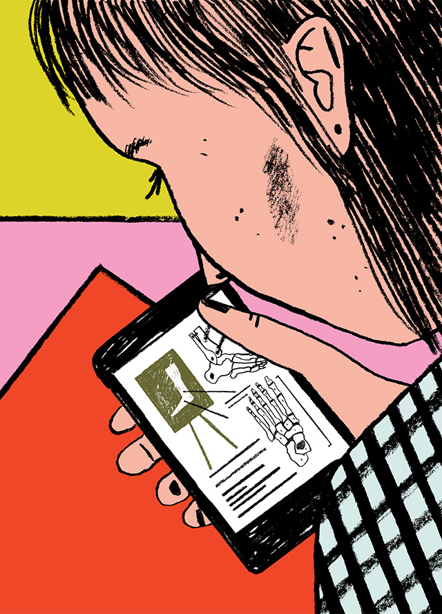 Illustration of a person looking at a smartphone displaying body parts
