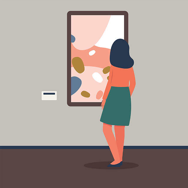 illustration of a woman looking at a painting
