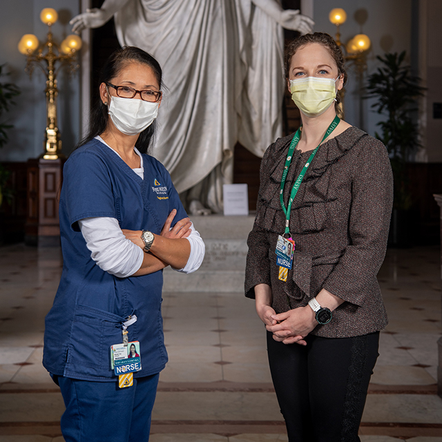 A photo of Johns Hopkins Hospital nurses Grace Nayden and Sarah Porter