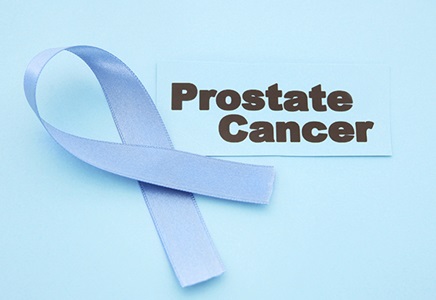 prostate cancer lettering with ribbon