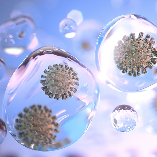 Image of COVD germs floating in bubbles.