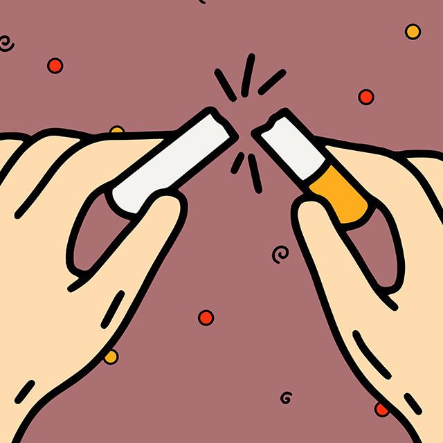 Illustration of a pair of hands breaking a cigarette.