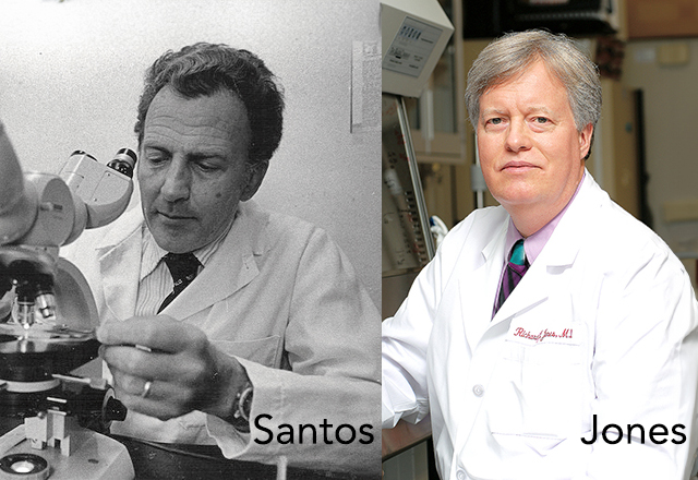 Black and white image of George Santos next to a color image of Rick Jones.