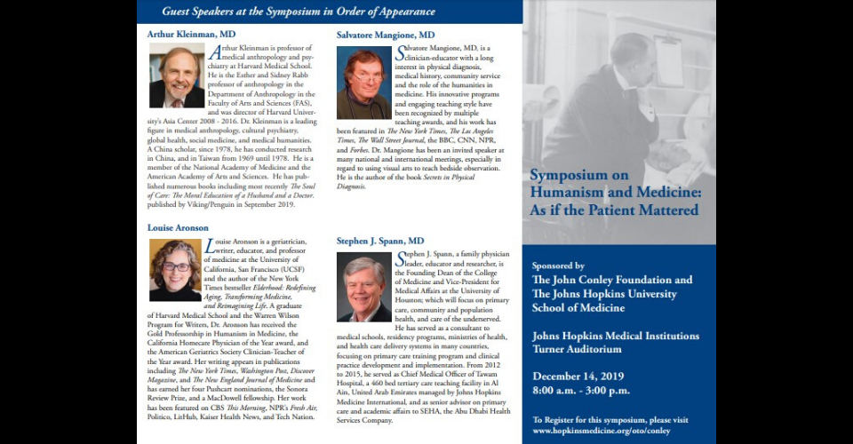 Symposium on Humanism and Medicine: As if the Patient Mattered, 2019