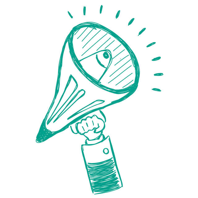 A graphic shows an illustration of a megaphone.