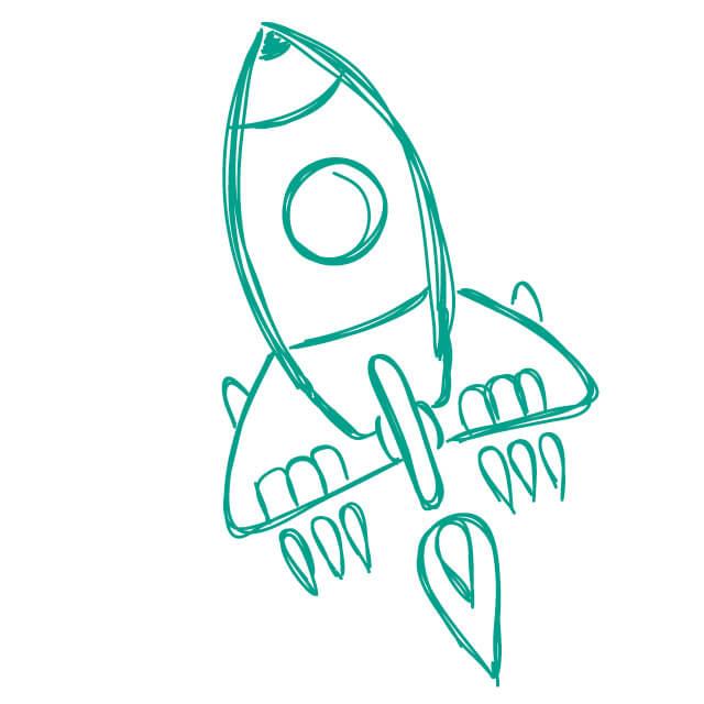 A graphic shows an illustration of a rocket ship. 