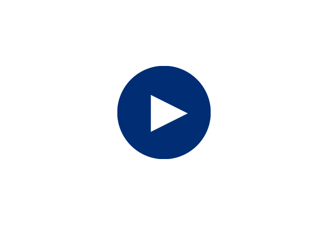 Blue icon of a video play button.