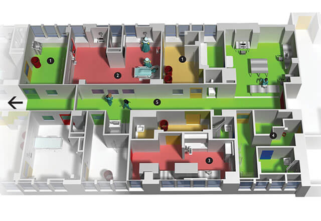 3D rendering of the Biocontainment unit floor layout.