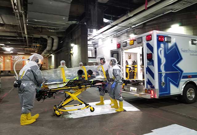 Stretcher entering an ambulance.