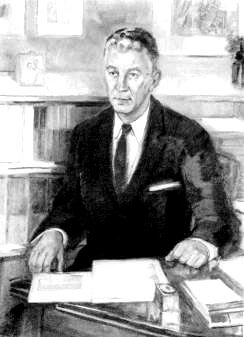 Black and white drawing of Bill Scott