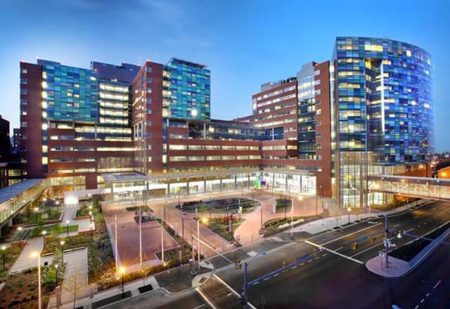 Exterior shot of The Johns Hopkins Hospital