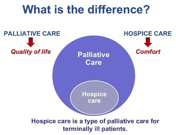 A graphic showing the progression of symptoms increasing while care type changes from treatment to focus on comfort.
