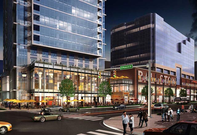 Conceptual shot of new Ballston clinic, with pedestrians walking by