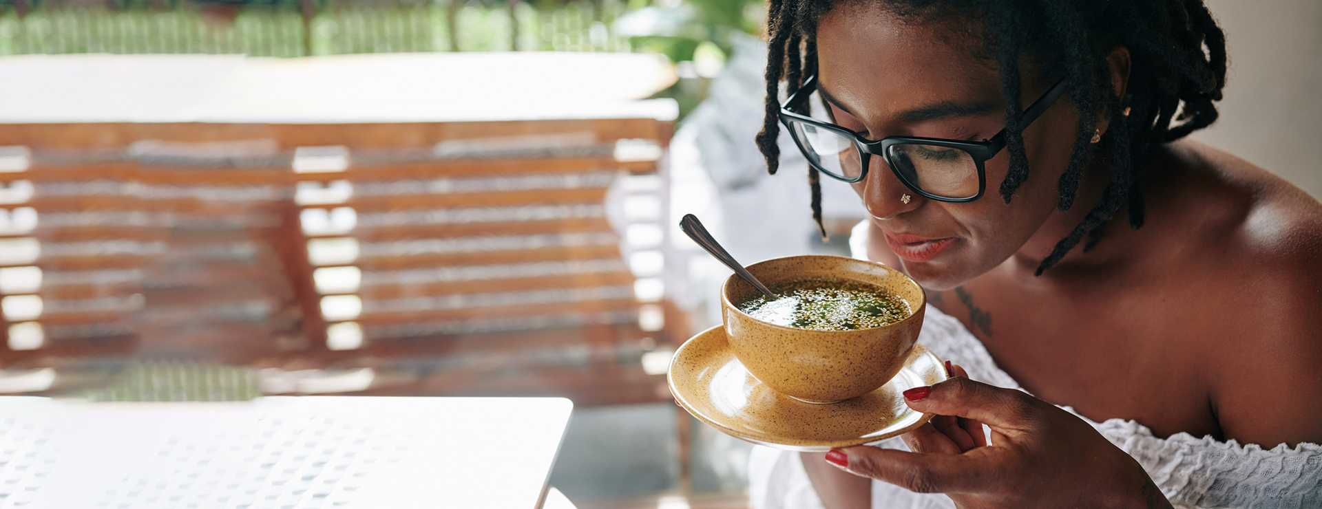 a woman mindfully eating