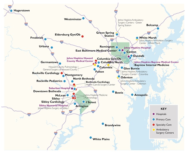 Johns Hopkins Community Physicians locations map