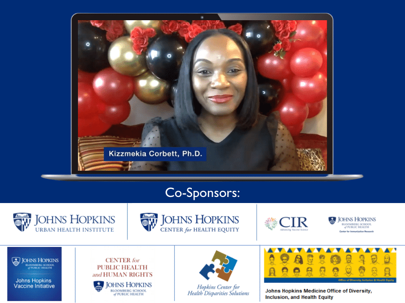 A still of the Kizzmekia Corbett virtual town hall with a list of event co-sponsors