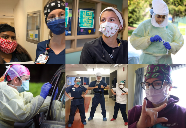 Collage of masked nurses