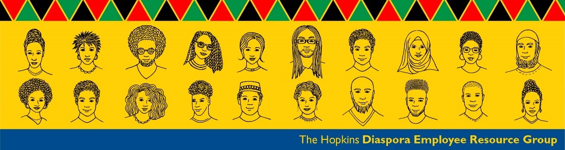 Illustrations of diverse faces to promote the Hopkins Diaspora Employee Resource Group.