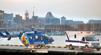 photo of medical helicopter and ambulance