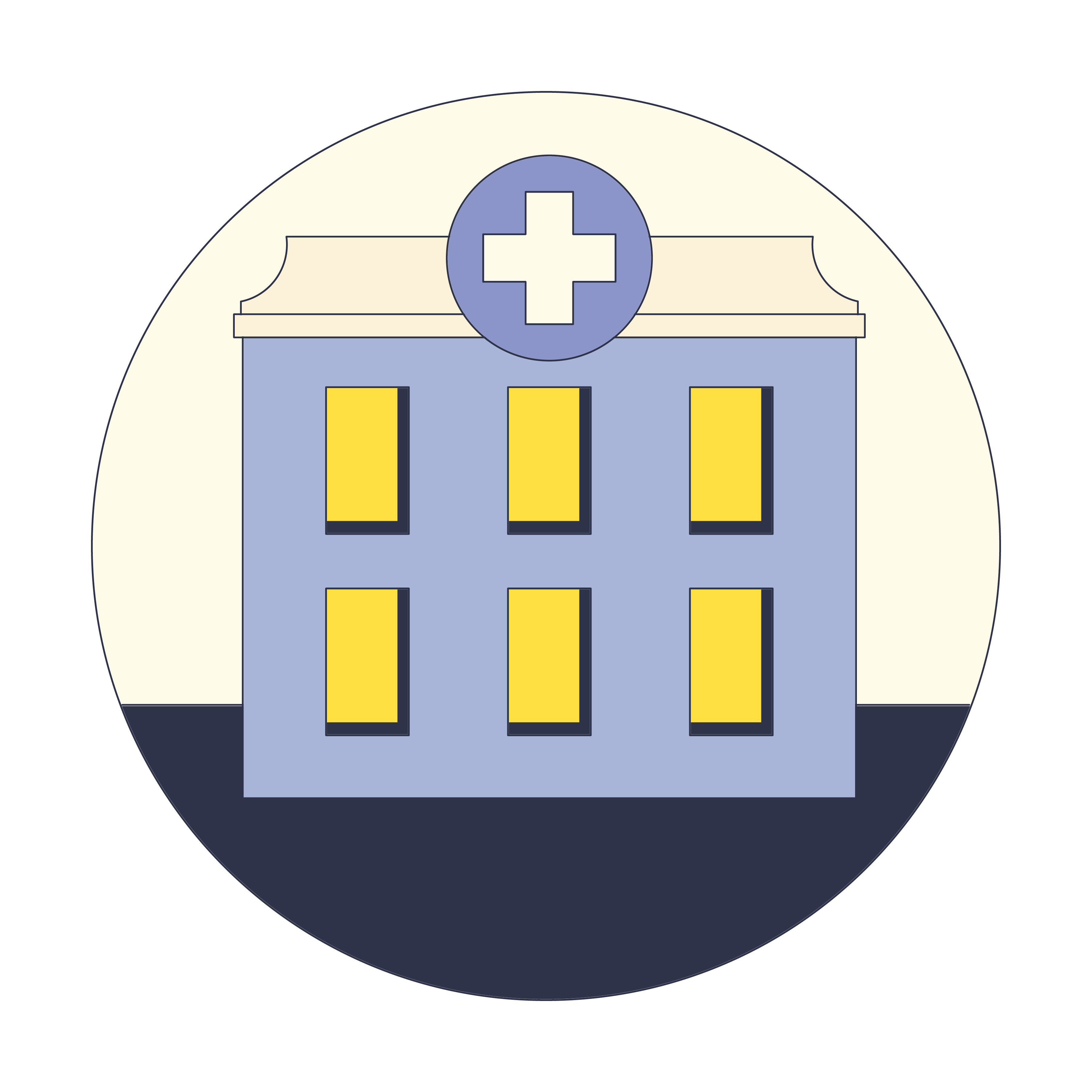 illustration of a hospital in shades of blue and yellow