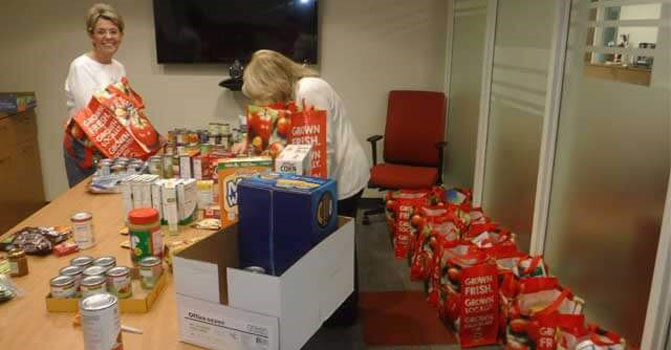 Staff putting together donations for the annual food drive