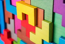 Geometric shapes on a wooden background