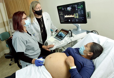 Dr. Sheffield and tech perform an ultrasound