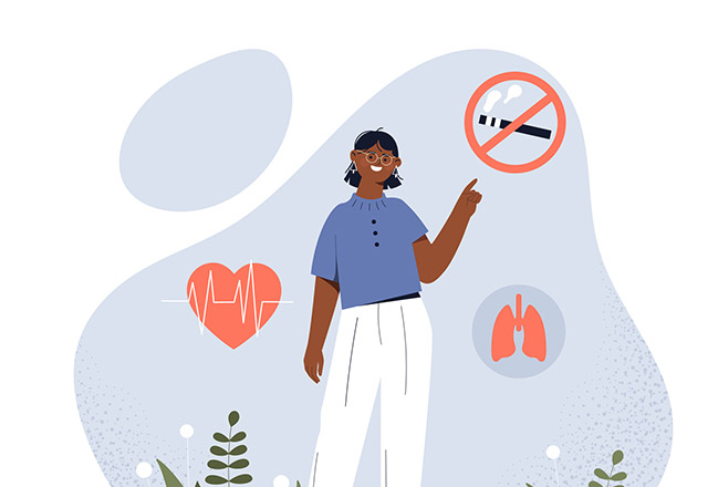 Illustration of a woman pointing to no smoking sign