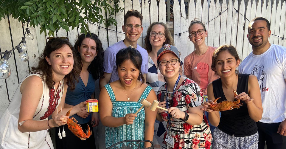 Gynecology residents enjoy a crab feast