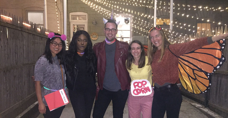 Residents dressed up at a Halloween party