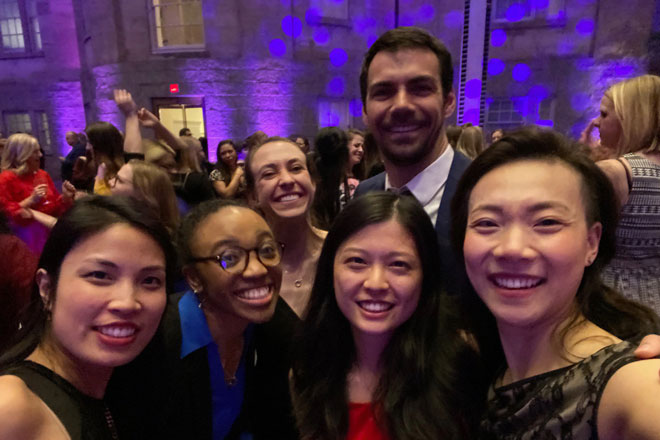 Gyn/Ob residents take a selfie while at a formal event.