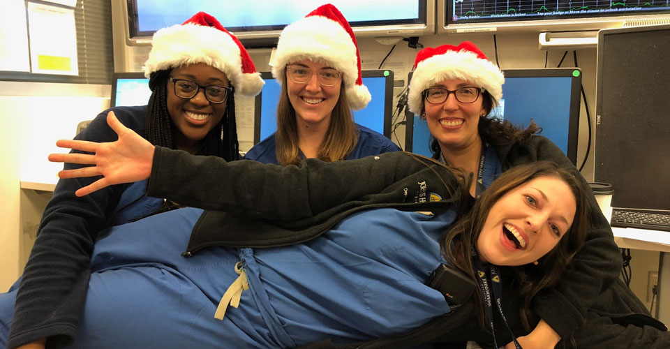 Gynecology residents with Santa hats