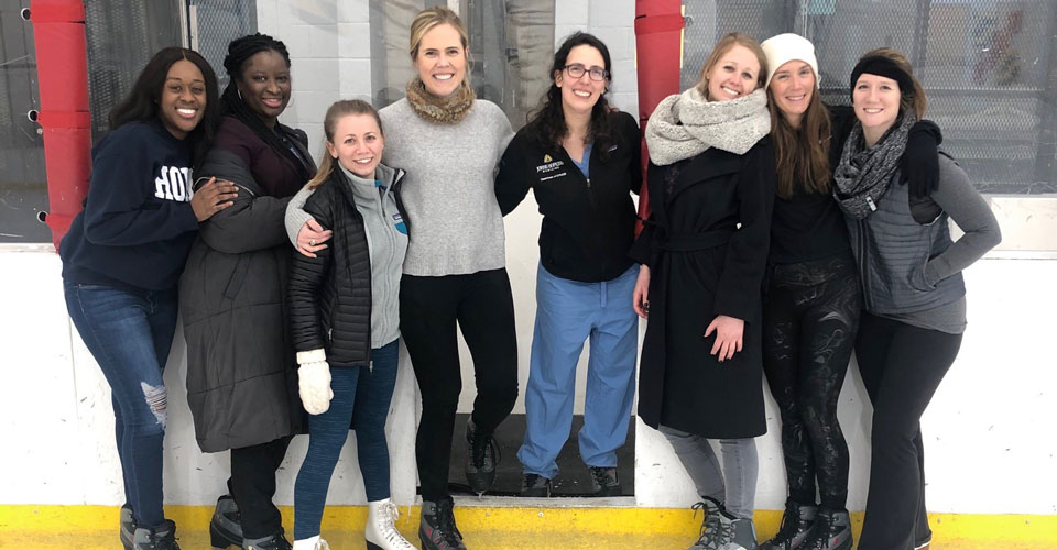 Gynecology residents at an ice skating rink