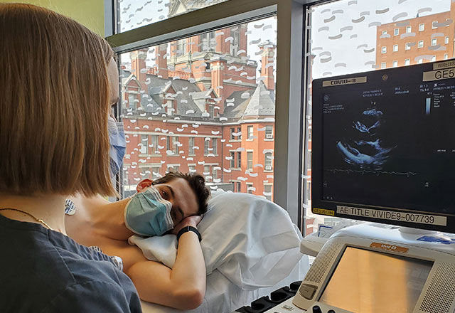 a technician giving a man a sonogram