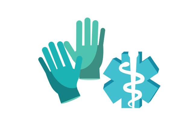 gloves and medical symbol icon graphic