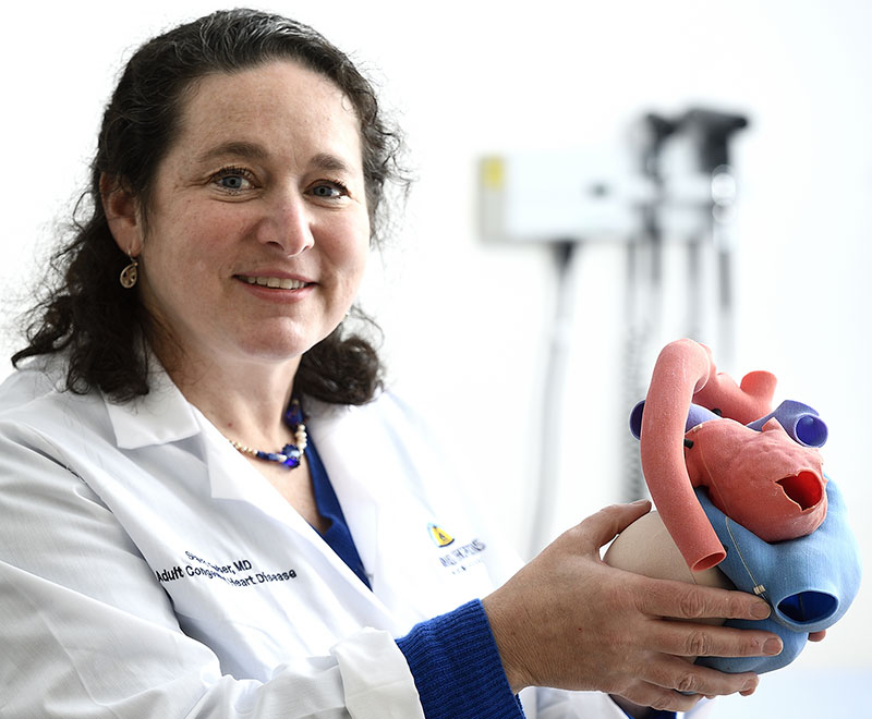 Stacy Fisher holding a 3D printed model of a heart