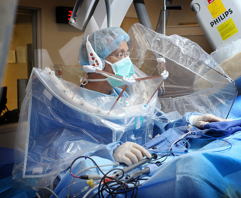 Hugh Calkins in the electrophysiology research lab