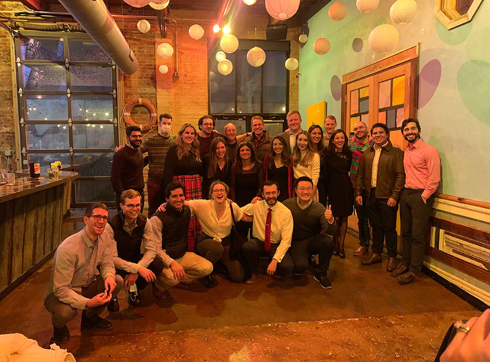 a group of fellows at the Christmas party