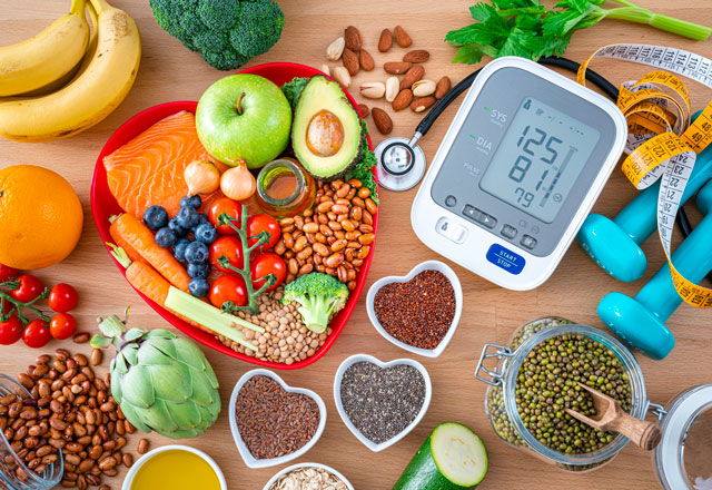 Heart healthy foods and blood pressure monitor