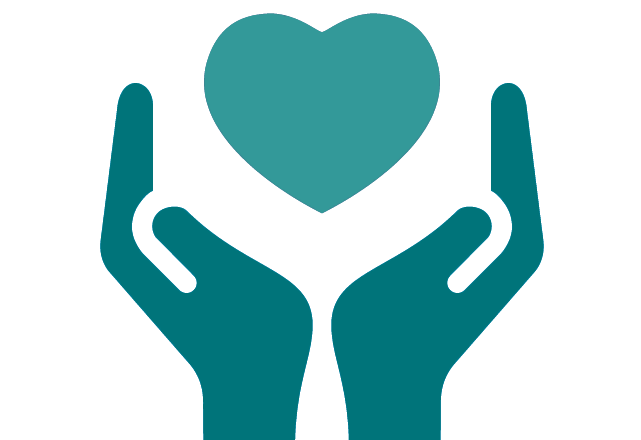 hands holding a heart icon in teal