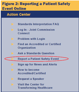 screenshot of Reporting a Patient Safety Event Online
