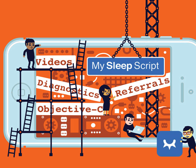 Illustration of people standing on construction equipment near a giant smartphone