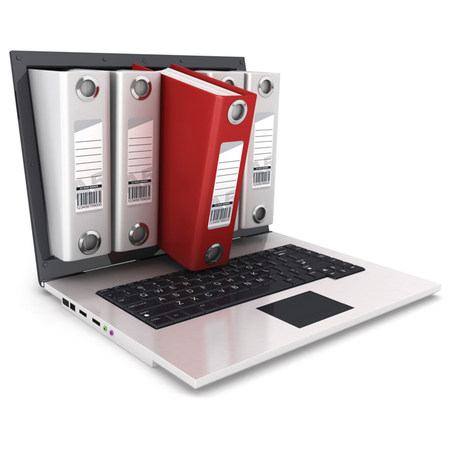 Physical notebooks stored in the screen of a laptop