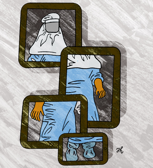 Images of protective equipment displayed on tablets