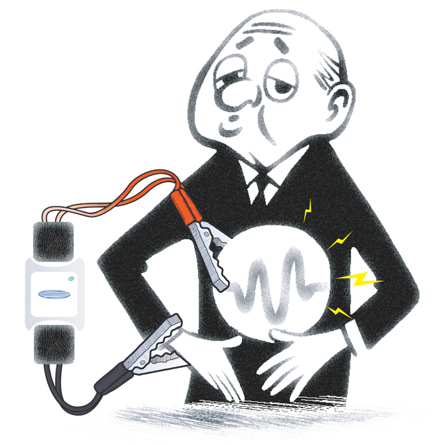 illustration of a man standing up hooked up to monitors