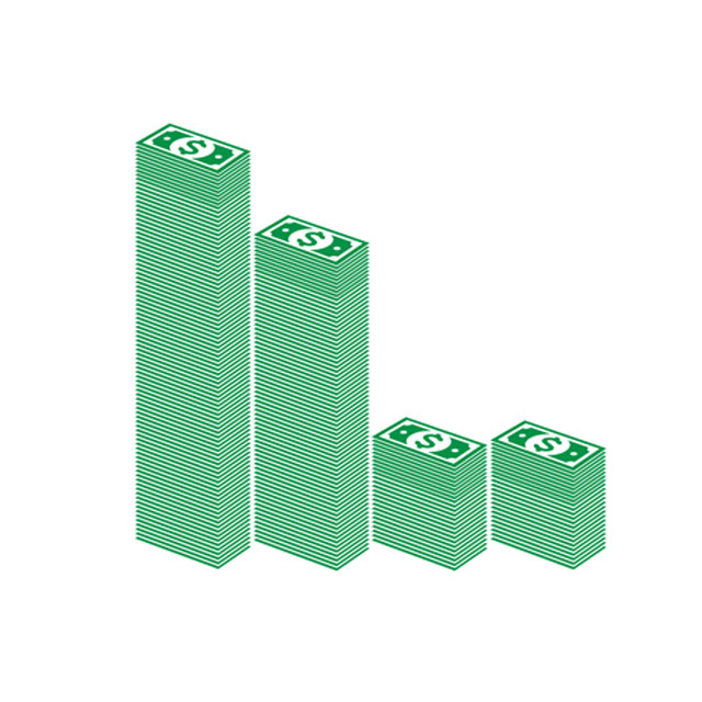 decreasing stacks of money