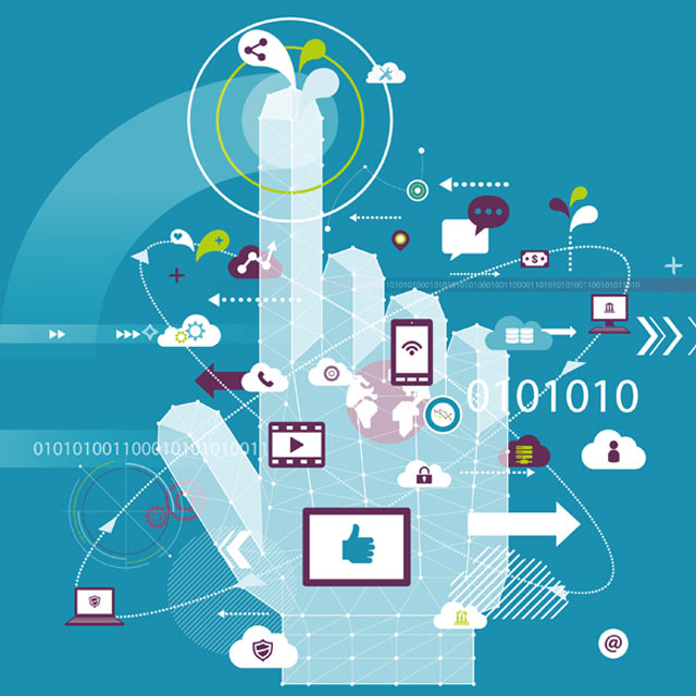 finger touching digital icons