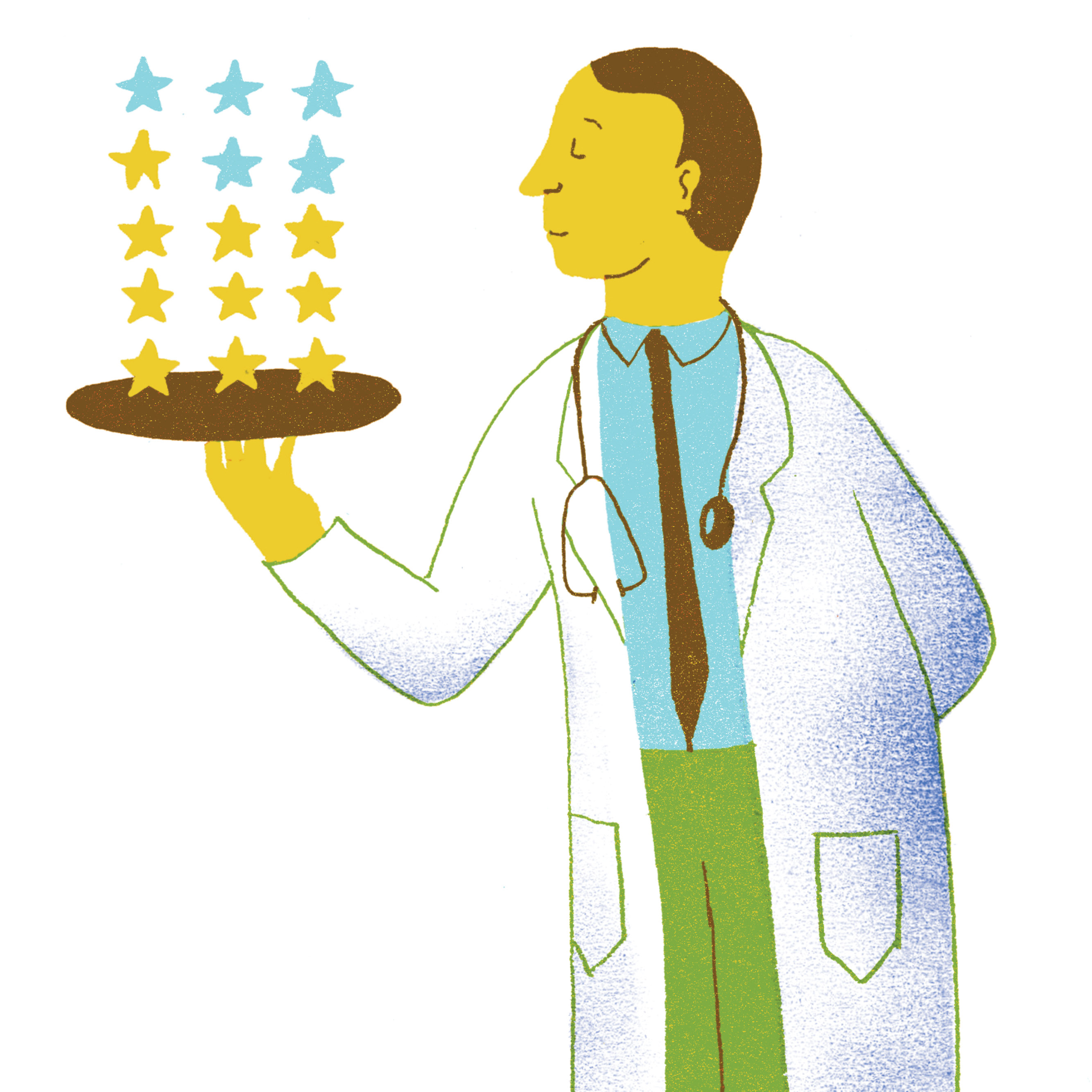 Illustration of a doctor holding a tray with stars