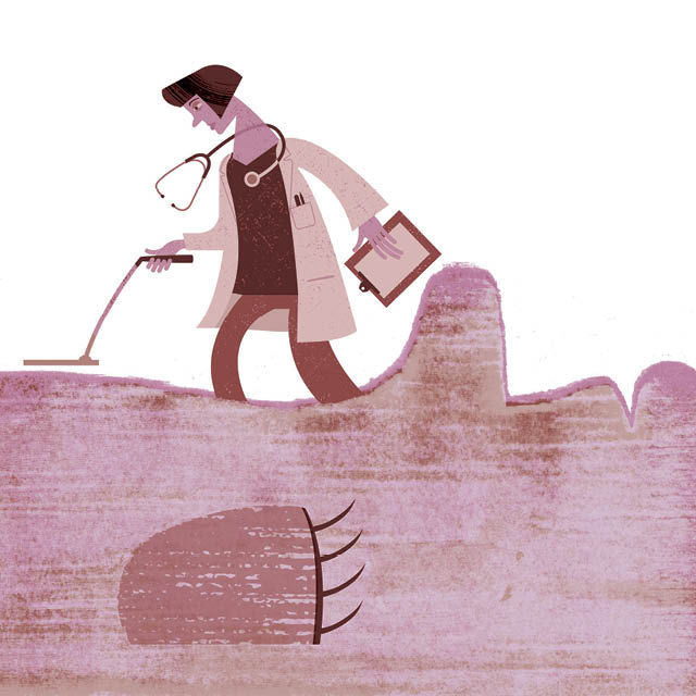 illustration of a female doctor with a metal dectector